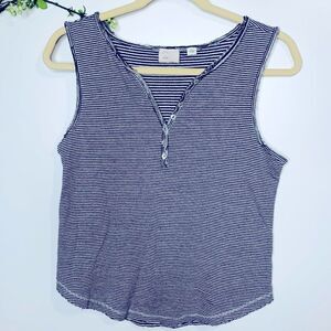 Anthropologie Postage Stamp Gray White Stripe Tank